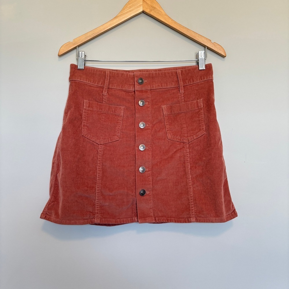 Aerie Corduroy Mini Skirt Front Buttons Academia Retro Boho Rust Women's Medium